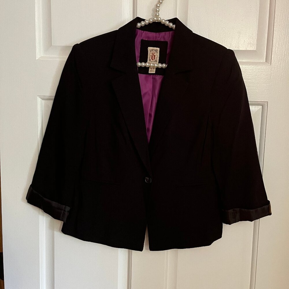 Decree Black Single Button 3/4 Sleeve Crop Blazer Size Juniors Medium